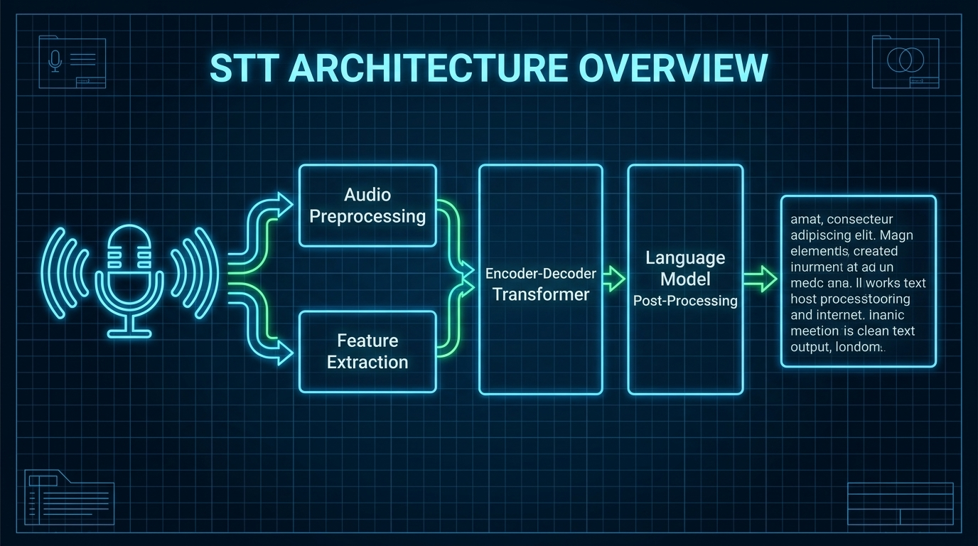 Architecture Diagram: STT pipeline from audio input to text output