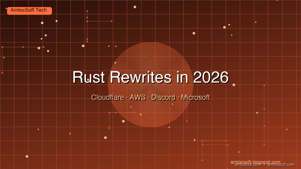 Hero: Rust crab mascot surrounded by benchmark charts showing memory safety metrics and performance graphs from real-world rewrites at Cloudflare, AWS, and Discord
