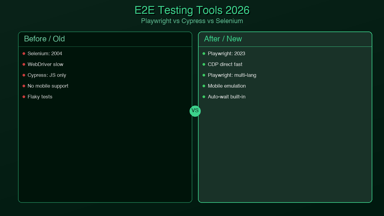 Comparison matrix table visualization showing Playwright, Cypress, and Selenium side by side across key capabilities