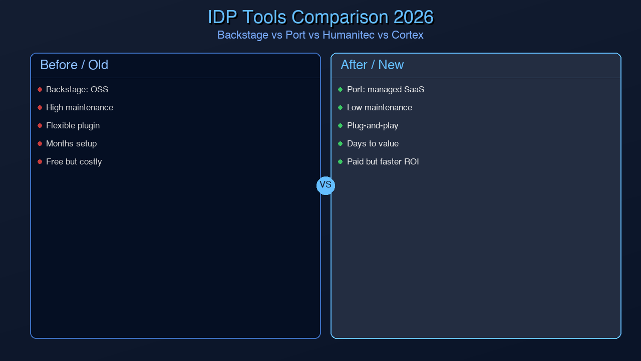 IDP tools comparison — Backstage vs Port vs Humanitec vs Cortex side by side