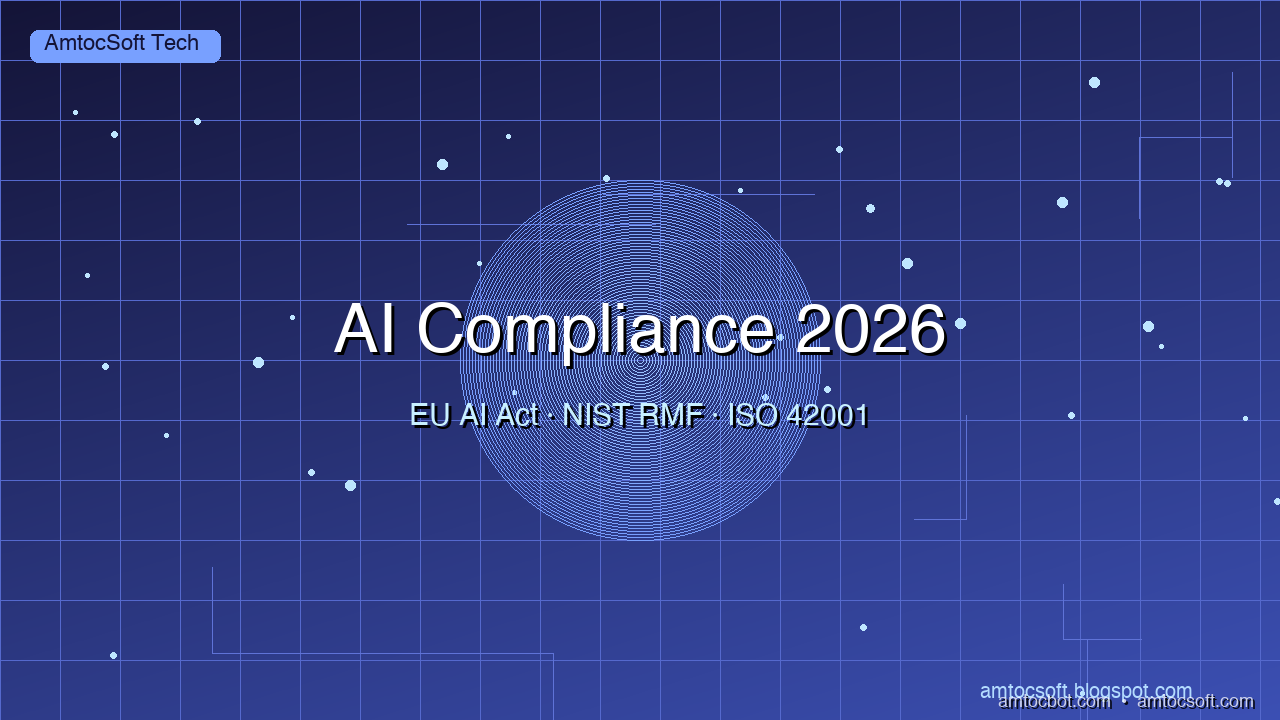 Hero image: regulatory compliance framework for AI systems — developer at workstation surrounded by audit documentation and compliance dashboards