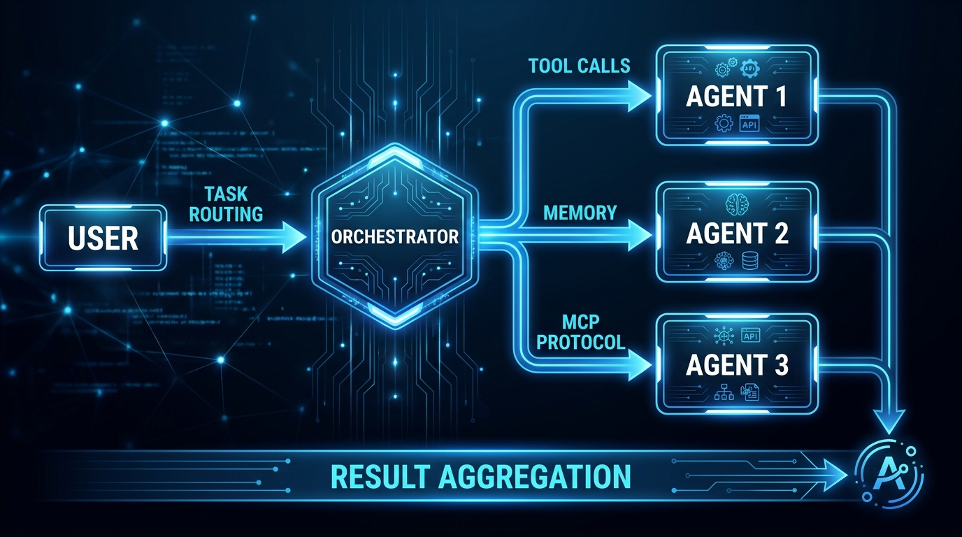 Agent stack diagram showing six layers from foundation model to security