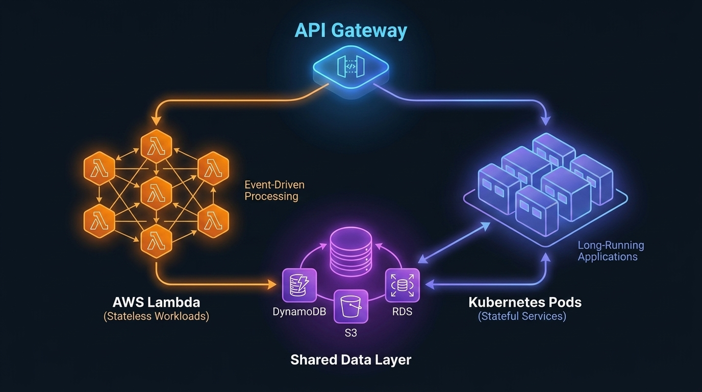 Architecture diagram showing serverless and container boundary patterns